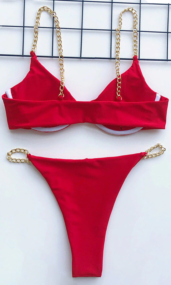 Red and cheap gold swimsuit