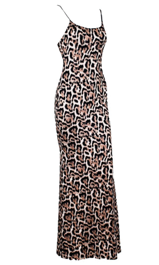 Work Your Magic Leopard Print Animal Pattern Sleeveless Spaghetti Strap Scoop Neck Casual Maxi Dress