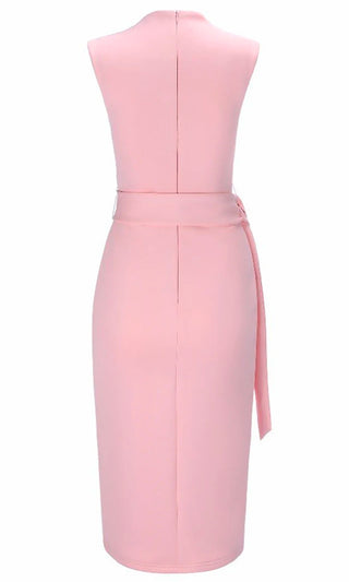 Have Your Cake Sleeveless Pink Cross Wrap V Neck Cut Out Tie Waist Bodycon Jersey Midi Dress