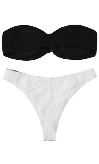 Always In Contrast <br><span> Black White Ribbed Monokini Two Piece Bikini Swimsuit </span>