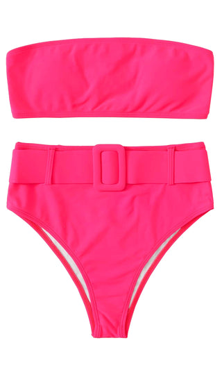 Coconut Water <br><span> Neon Pink Strapless Bandeau High Waist Brazilian Two Piece Bikini Swimsuit </span>