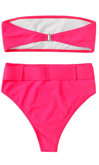 Coconut Water <br><span> Neon Pink Strapless Bandeau High Waist Brazilian Two Piece Bikini Swimsuit </span>