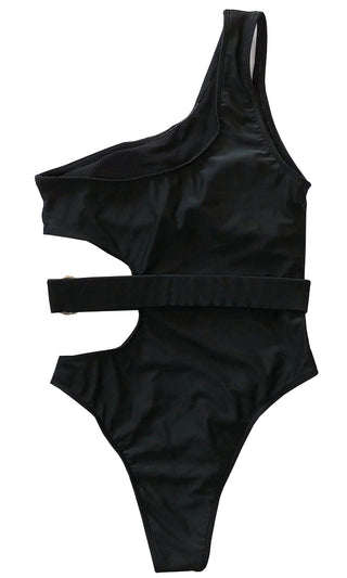 One Night In Paradise <br><span> Black Cut Out O Ring Cut Out Strap Shoulder Brazilian Monokini One Piece Swimsuit </span>