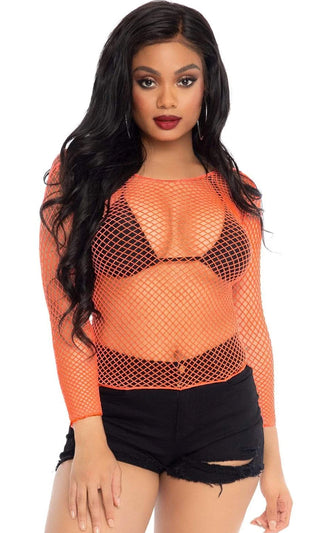 Fish Out Of Water Sheer Fishnet Mesh 3/4 Sleeve Crew Neck Top