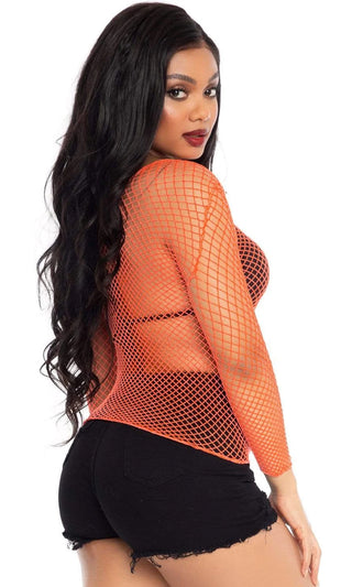 Fish Out Of Water Sheer Fishnet Mesh 3/4 Sleeve Crew Neck Top