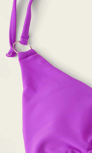 Atlantic City Attitude <br><span>Neon Purple Crisscross Spaghetti Strap Triangle Top O Ring Thong Bikini Two Piece Swimsuit <span>