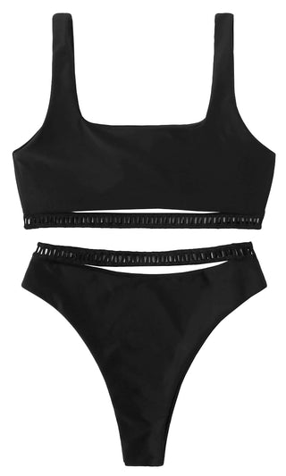 Summer Sun <br><span> Sleeveless Square Neck Crop Top Cut Out Strap High Cut Brazilian Two Piece Bikini Swimsuit </span>