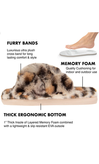 Women's Cross Band Light Pink Fur Slippers Soft Plush Fuzzy Fluffy Furry Woman Slip On Fleece Slides House Shoes Bedroom Slippers