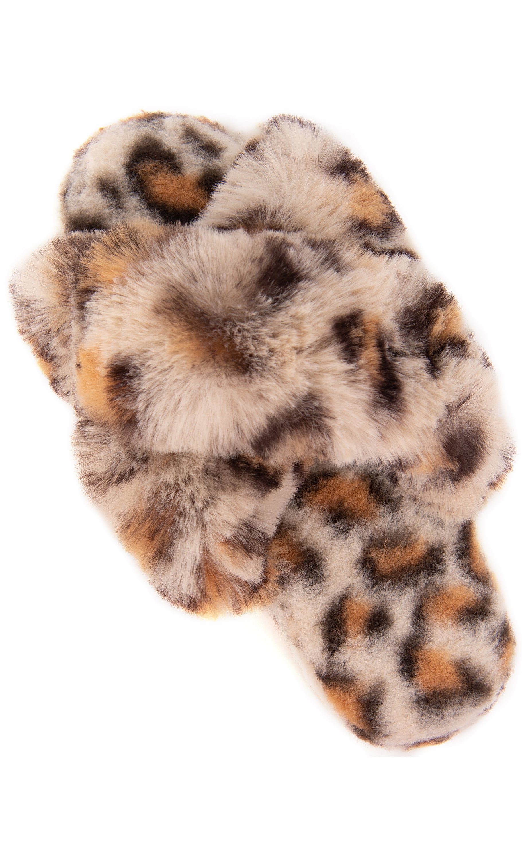 Women s Cross Band Leopard Cheetah Print House Shoes Fur Slippers