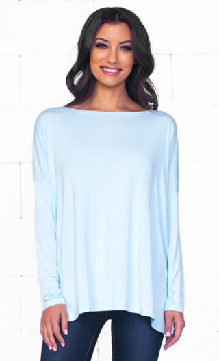 Piko 1988 Light Blue Bamboo Long Sleeved Basic T-Shirt Tee Top BasicLoose Slouch Boat Neck Classic - Sold Out