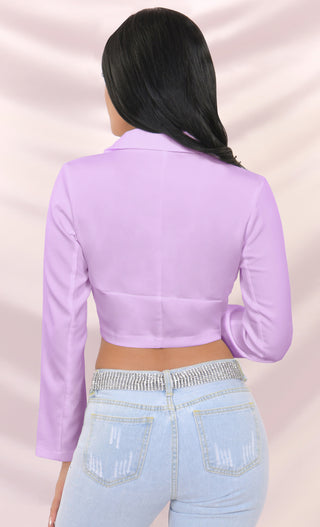 Riding My Coat Tails Purple Long Sleeve Plunge V Neck Hook And Eye Crop Top