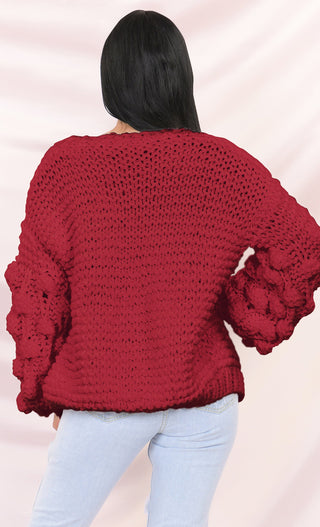 Desert Bound Pink Long Sleeve Bubble Chunky Crochet Oversize Cardigan Knit Pom Pom Sweater