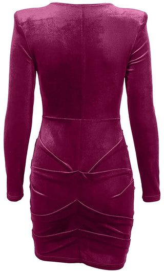 Strong And Independent Long Sleeve Velvet Round Neck Should Pad Ruched Bodycon Mini Dress