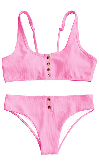 Summer Sunday <br><span> Sleeveless Ribbed Scoop Neck Crop Top Button Brazilian Bikini Two Piece Swimsuit </span>