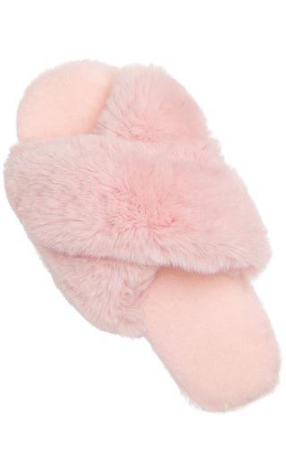 Women's Cross Band White House Shoes Fur Slippers Soft Plush Fuzzy Fluffy Furry Woman Slip On Fleece Bedroom Slippers
