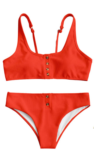 Summer Sunday <br><span> Sleeveless Ribbed Scoop Neck Crop Top Button Brazilian Bikini Two Piece Swimsuit </span>