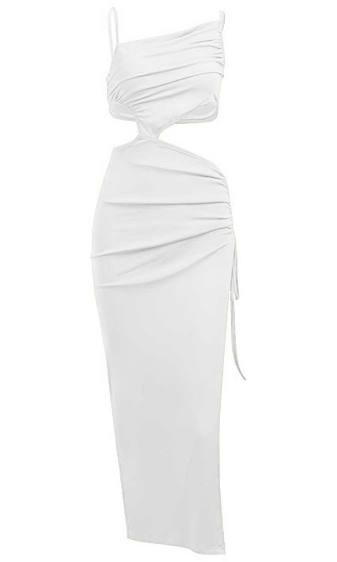 Cut And Paste White Sleeveless Spaghetti Strap Asymmetrical Cut Out Si –  Indie XO