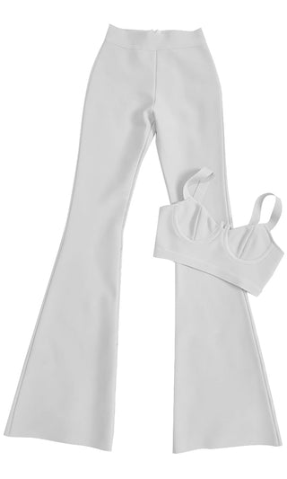 Clean Break Sleeveless Bustier V Neck Crop Top High Waist Flare Pant Two Piece Bodycon Bandage Jumpsuit Set
