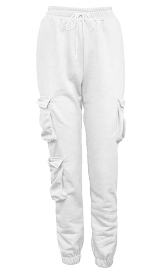 Getting On With It Elastic Waist Drawstring Double Cargo Pocket Loose Sweatpants
