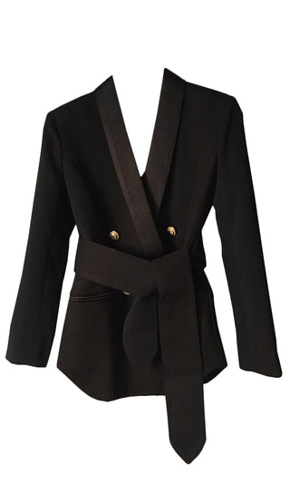Classy Act Long Sleeve V Neck Sash Tie Belt Button Blazer Jacket Outerwear - 3 Colors Available