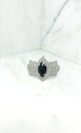 Indie XO Queen of the Nile Sparkling Crystal Rhinestone Black Silver Bangle Clasp Statement Bracelet