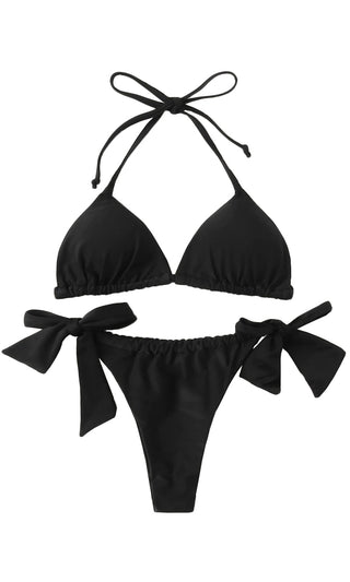 Harbor Lights <br><span>Black Spaghetti Strap Triangle Halter Top High Cut Thong Bikini Two Piece Swimsuit</span>