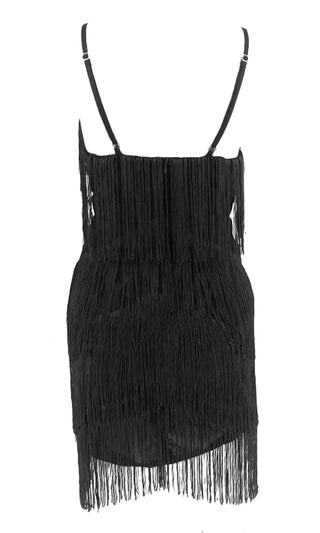 I'm Feeling Something Black Sleeveless Spaghetti Strap Fringe Tassel V Neck Bodycon Mini Dress