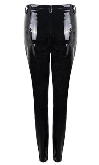 Too Slick <br><span>Red PU Patent Mid Rise Shiny Zip Front Faux Leather Skinny Button Pant Streetwear</span>