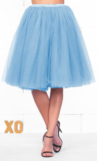 7 Layer On Pointe Light Baby Blue Tulle Pleated Ballerina A Line Full Midi Skirt