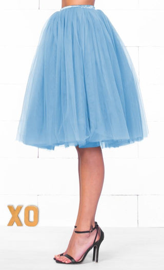 7 Layer On Pointe Light Baby Blue Tulle Pleated Ballerina A Line Full Midi Skirt