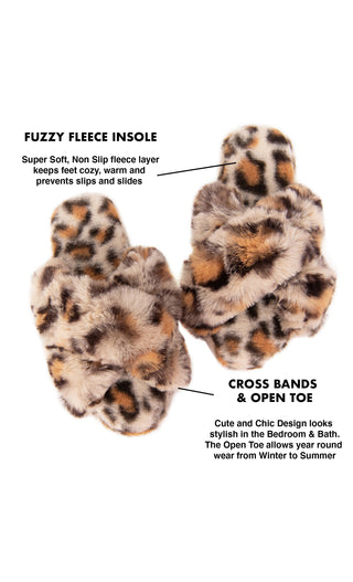 Womens Fluffy Fur Slippers Fuzzy Cross Band Soft Yoga Foam