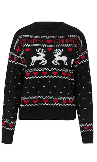 Deck The Halls Black XMAS Merry Christmas Pattern Long Sleeve Crew Neck Pullover Ugly Sweater