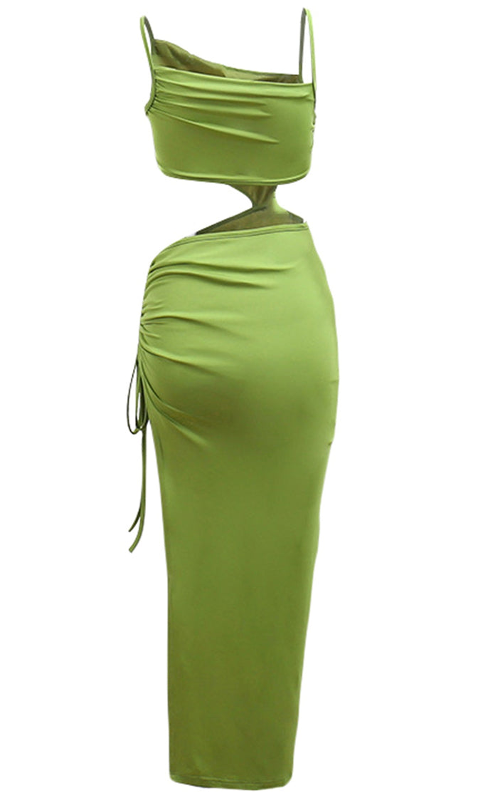 Cut And Paste Green Sleeveless Spaghetti Strap Asymmetrical Cut Out Si ...