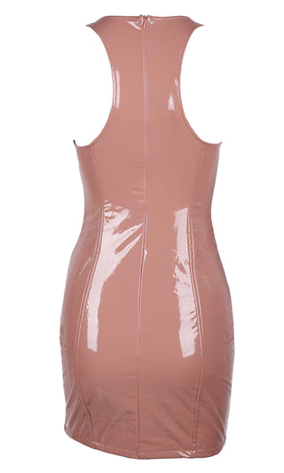 Turn Up Tonight Pink PU Patent Faux Leather Sleeveless Scoop Neck Racerback Bodycon Mini Dress