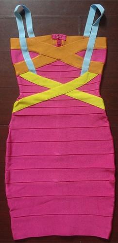 Heart Beats Louder Hot Fuchsia Pink Yellow Orange Sweetheart Neck Sleeveless Bandage Style Body Con Fitted Mini Dress