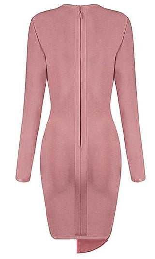 Into You Pink Long Sleeve V Neck Cut Out Lace Up Bodycon Bandage Mini Dress