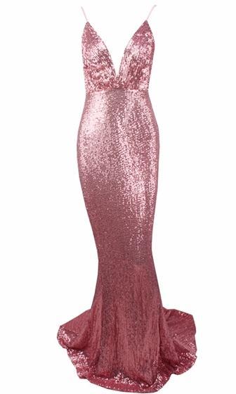Fire and Ice Champagne Sequin Sleeveless Spaghetti Strap Plunge V Neck ...