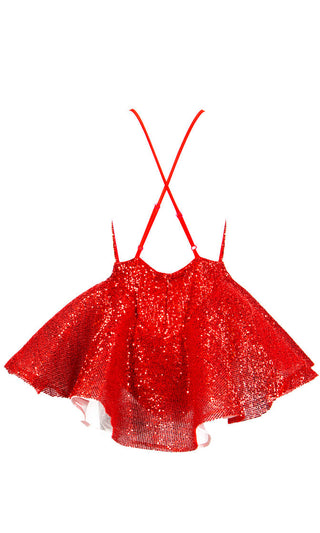 Stealing Attention <bR><span>Red Sequin Ballet Sleeveless Spaghetti Strap Plunge V Neck Romper Playsuit</span>