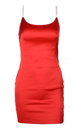Look My Way Neon Pink Clear Spaghetti Strap Faux Silk Satin Sleeveless Bodycon Mini Dress - 3 Colors Available