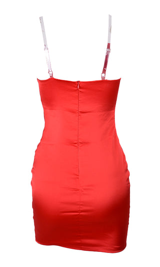 Look My Way Red Clear Spaghetti Strap Faux Silk Satin Sleeveless Bodycon Mini Dress - 3 Colors Available