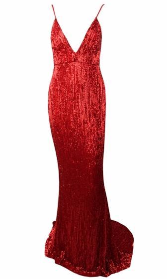 Fire and Ice Champagne Sequin Sleeveless Spaghetti Strap Plunge V Neck ...