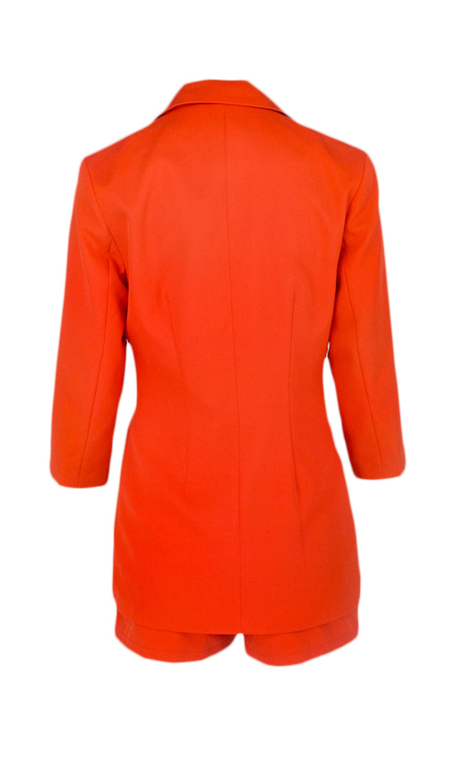 She's A '80s Lady Red Orange 3/4 Sleeve Button Blazer High Waist Short ...