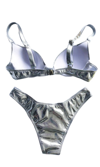 Metallic Silver Padded Push-Up Bikini Top 