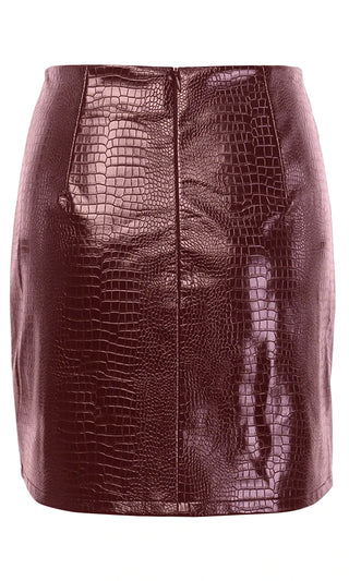 Hands On Crocodile Embossed PU Faux Leather Slit Hem Bodycon Mini Skirt - 2 Colors Available