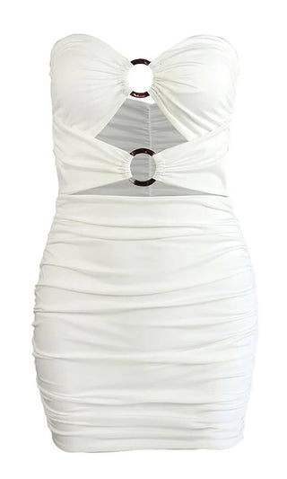 Pushing So Hard Strapless Sweetheart Neck O Ring Cut Out Ruched Bodycon Mini Dress - 4 Colors Available